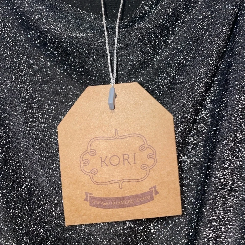 Kori Black Glitter Long Sleeve Bodysuit Shimmer Knit Small Party Cowl Neck